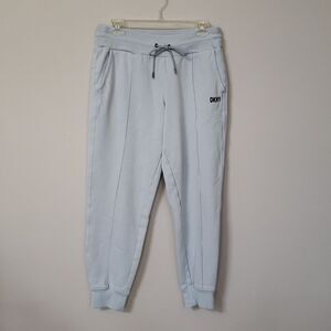 DKNY Signature Fleece Jogger Womens M Skyway Blue Pocketed Drawstring Sporty